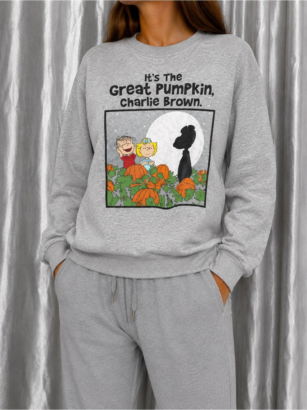 Peanuts Great Pumpkin Charlie Brown Halloween Sweatshirt Gray Women’s M